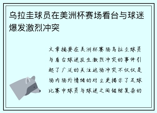 乌拉圭球员在美洲杯赛场看台与球迷爆发激烈冲突